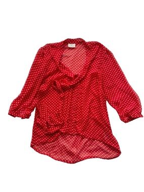Semi Sheer Red Printed Blouse with Neck Tie
